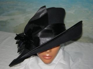 Kentucky Derby Formal Dress Church Womens Hat Black Wool Felt