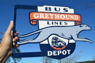 OLD STYLE GREYHOUND BUS LINES GREYHOUND DOG DIECUT FLANGE SIGN
