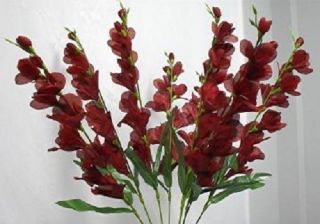 26 in Gladiola Bush BURGUNDY Silk Flowers Artificial Plants Wedding