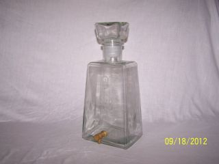 HUGE CLEAR GLASS UNIQUE VINTAGE WHISKEY DECANTER w GLASS STOPPER METAL