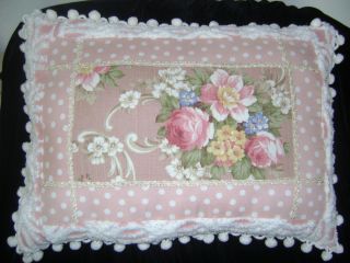 VINTAGE GLEN ROSE SCROLLED CHIC SHABBY~ BARKCLOTH ROSES PILLOW* 16 by