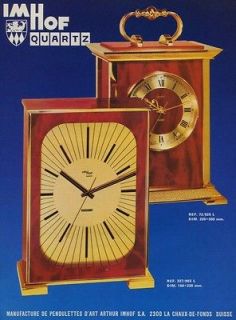 1974 Imhof Clock Company Arthur Imhof SA Vintage 1974 Swiss Ad Suisse