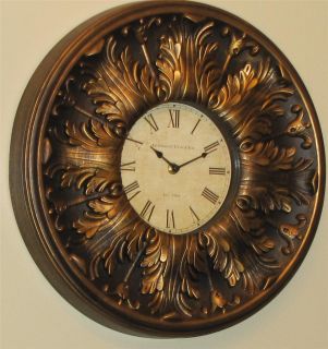 Wall Clock 16 Medalion Ornate Clock Resin Brushed Gold Tone & Black
