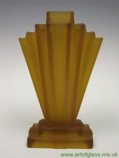 Bagley Grantham Art Deco 1930s Amber Glass Vase Flower Frog