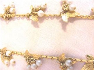 Vintage Grapevine Goldtone Faux Pearl Necklace