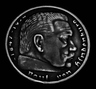  Hindenburg Germany 1937 A Silver 2 Mark Hitler Nazi 1 Coin WWII