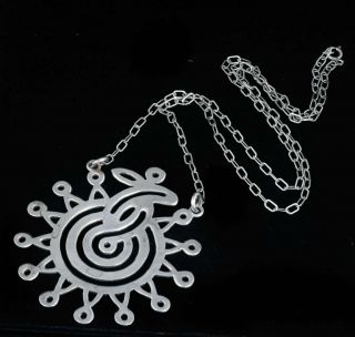  Mexican 980 Silver Necklace RARE and Early Ancient Glyph Design