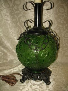RICK BAR SALES Green Rose Glass Globe Chains Wrought Iron Mid Century