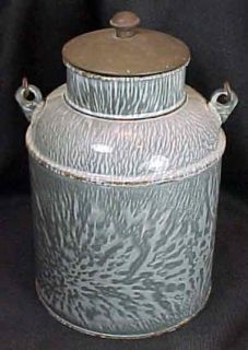 Vintage Gray Graniteware Large Milk Can with Lid Handle