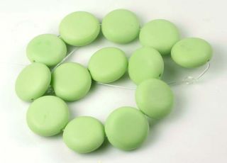 16mm Frosted Lemon Green Sea Glass Coin Disc Beads 8