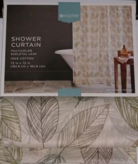 Beige Brown Green Leaves Fabric Shower Curtain Leaf