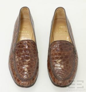 Gravati Brown Croc Embossed Leather Loafers Size 9M