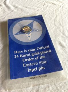 24 Karat Gold Plated Order of The Eastern Star Lapel Pin Vision with
