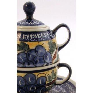Polish Pottery 10 oz Tea for One Teapot & Saucer   Pattern DU8