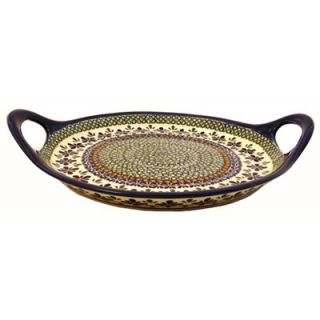 Polish Pottery 13 Round Serving Tray with Handles   Pattern DU60