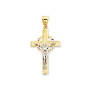 Jewelryweb 14K Two tone Diamond Cut Crucifix Pendant   QTP105759NC