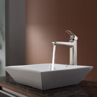 17 x 17 White Square Ceramic Sink and Virtus Faucet