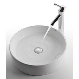 Kraus Ceramic 4.7 x 17.7 Round Sink in White with Sheven Single