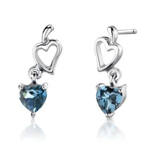  Heart Shape London Blue Topaz Pendant Earrings and 18 Necklace Set