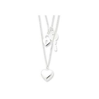  Silver Double Heart and Key Necklace   18 Inch  Lobster Claw