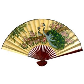Oriental Furniture 12 x 20 Peacocks Wall Fan in Gold Leaf   YJ38