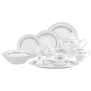 49 Piece Porcelain Dinnerware Set in Silver Border   Opulence 49