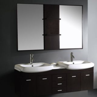 Contemporary Wall Mounted 59 Double Bathroom Vanity Set in Wenge