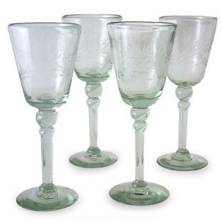 Novica Crystal Flowers Wine Glasses (Set of 4)