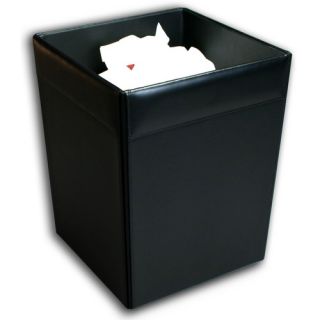 1000 Series Classic Leather Square Waste Basket in Black