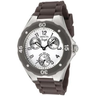 Invicta Womens Angel Watch in White Dial Brown Silicon