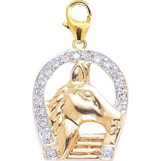 EZ Charms 14K Yellow Gold Diamond Horseshoe with Horse Charm