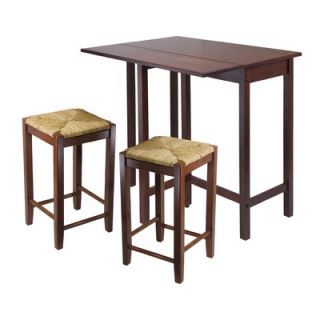 Winsome Lynnwood 3 Piece Set High Table with Rush Seat Stool in