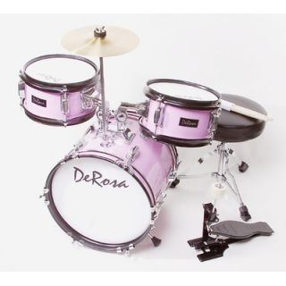 DeRosa Metallic Pink 3 Piece 12 Kids Drum Set with Sticks and Drum