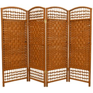 Oriental Furniture Fiber Weave 4 Panel Room Divider in Dyed Dark Beige