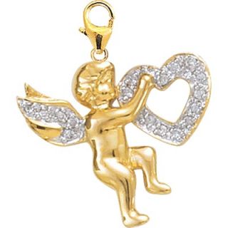 EZ Charms 14K Yellow Gold Diamond Cupid with Heart Charm