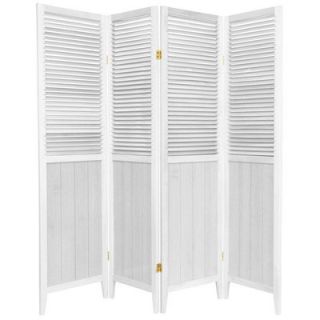 Oriental Furniture Beadboard 4 Panel Room Divider in White   SS BEAD