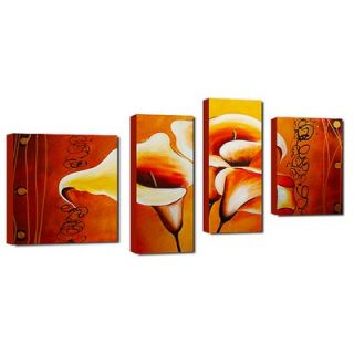 My Art Outlet Hand Painted Trio in Orange 4 Piece Canvas Art Set
