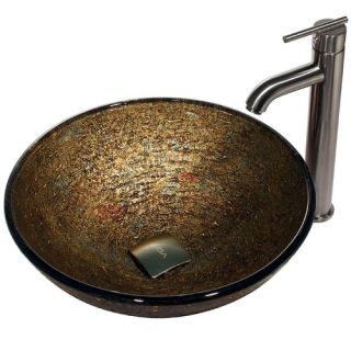 Glass Textured Vessel Sink and Statuesque Faucet Set