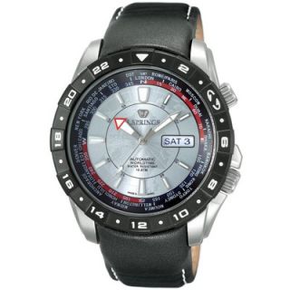 Springs Automatic Travel Mens Watch with Black Leather Band