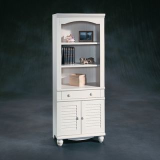 Sauder Harbor View Library with Doors in Distressed Antiqued White