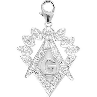 EZ Charms 14K White Gold Diamond Masonic Symbol Charm