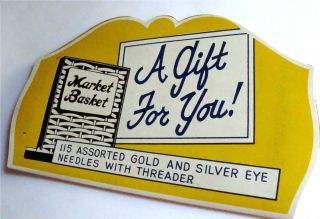 1950s) Vintage MARKET BASKET Grocery Giveaway Sewing Needle Packet