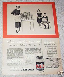 1952 Lunch Box Sandwich Spread Safeway Grocery Food Ad