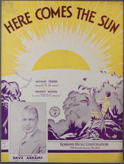 1930 HERE COMES THE SUN Freed & Woods DAVE ABRAMS ORCHESTRA Sheet