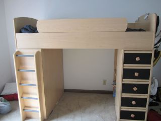 Kids Twin Bed with A Desk Chest 5 Drawer and Shelf