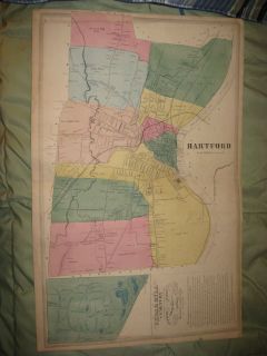 Huge Gorgeous Antique 1869 City of Hartford Handclr Map Colt Firearm