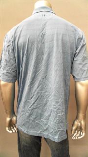 Greg Norman Mens L Cotton Short Sleeve Polo Shirt Blue Striped Top
