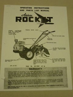 ariens rocket tillers parts manual sn 1m 00801 up time