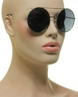  Mens Womens XL Lenon Round Silver Frame Sunglasses 2.25 Black Lens