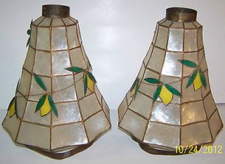 Capiz Shell Lamp Shades w/Copper Spiderweb Frame Vintage Art Deco